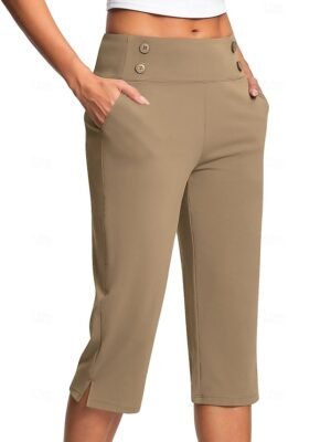 Casual Regular Plain Natural Side Pocket Calf-Length Slacks - Image 7