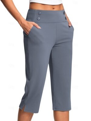 Casual Regular Plain Natural Side Pocket Calf-Length Slacks - Image 9