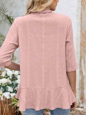 Casual Regular Plain Open Front Collarless 3/4 Sleeve Jacket - Image 11