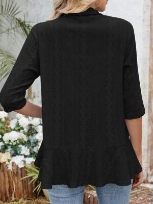 Casual Regular Plain Open Front Collarless 3/4 Sleeve Jacket - Image 14