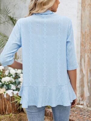 Casual Regular Plain Open Front Collarless 3/4 Sleeve Jacket - Image 4