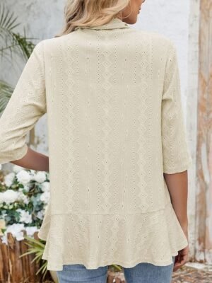 Casual Regular Plain Open Front Collarless 3/4 Sleeve Jacket - Image 7