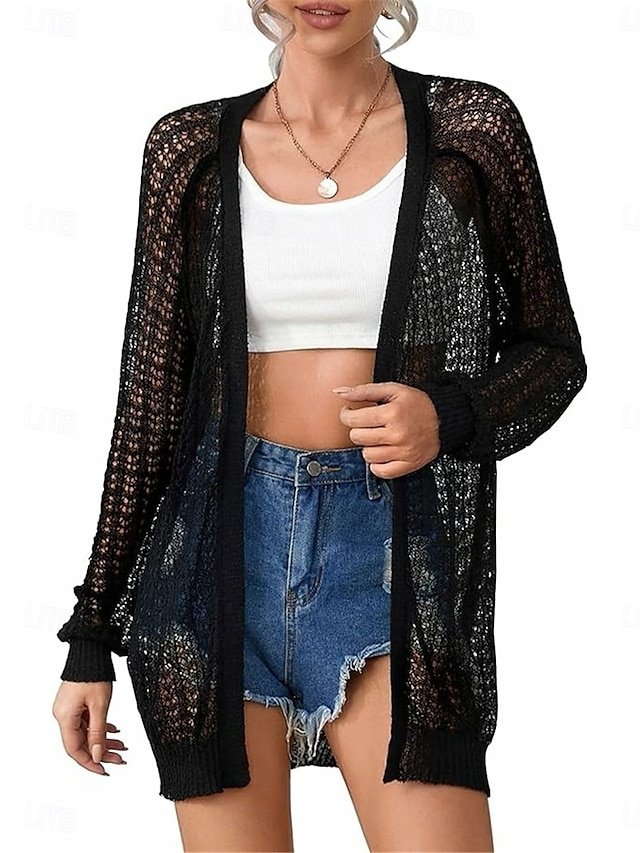 Casual Regular Plain Open Front Long Sleeve Jacket - Image 2