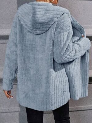 Casual Regular Plain Open Front Long Sleeve Fleece Jacket - Image 5
