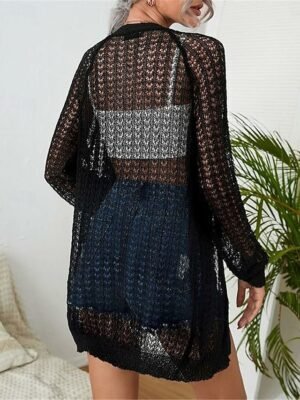 Casual Regular Plain Open Front Long Sleeve Jacket - Image 5