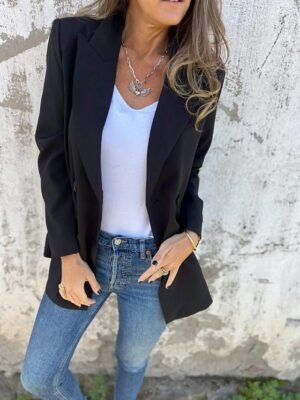 Casual Regular Plain Peaked Lapel Long Sleeve Blazer - Image 7