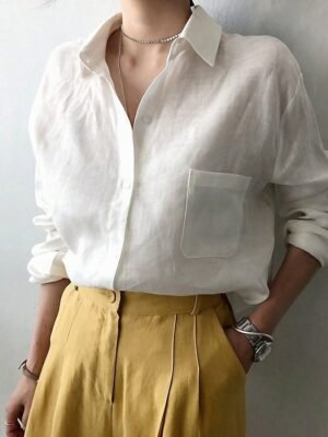Casual Regular Plain Shirt Collar Long Sleeve Long Top - Image 1