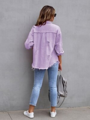 Casual Regular Plain Shirt Collar Long Sleeve Shacket - Image 14