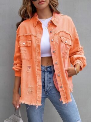 Casual Regular Plain Shirt Collar Long Sleeve Shacket - Image 16