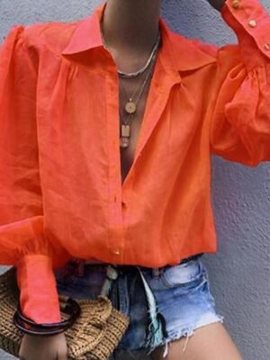 Casual Regular Plain Shirt Collar Long Sleeve Tops - Image 3