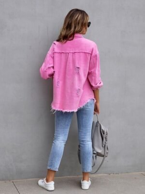 Casual Regular Plain Shirt Collar Long Sleeve Shacket - Image 4