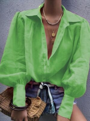 Casual Regular Plain Shirt Collar Long Sleeve Tops - Image 5