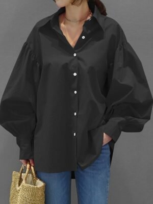 Casual Regular Plain Shirt Collar Long Sleeve Lantern Sleeve Tops - Image 6