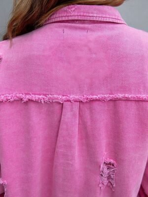 Casual Regular Plain Shirt Collar Long Sleeve Shacket - Image 6