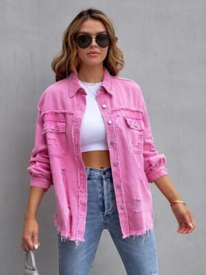Casual Regular Plain Shirt Collar Long Sleeve Shacket - Image 7