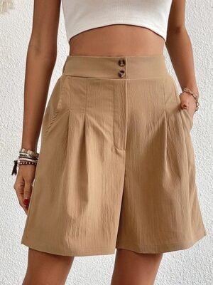 Casual Regular Plain Side Pockets Inelastic Shorts - Image 4