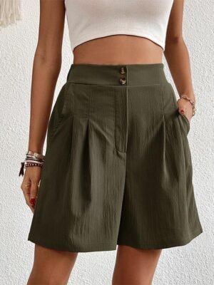 Casual Regular Plain Side Pockets Inelastic Shorts - Image 7