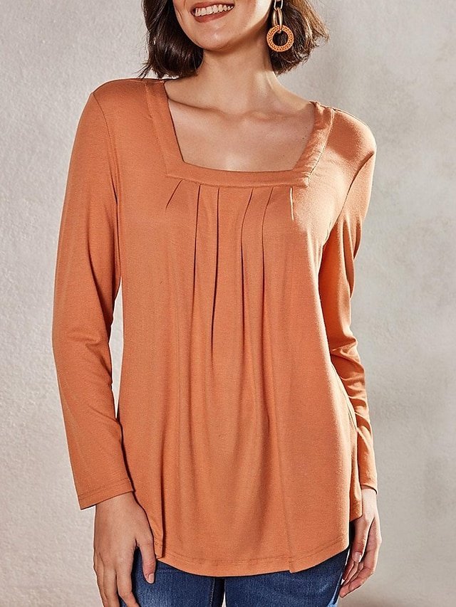 Casual Regular Plain Square Neck Long Sleeve Tops - Image 2