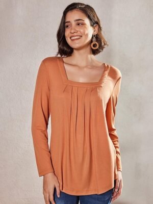 Casual Regular Plain Square Neck Long Sleeve Tops - Image 3