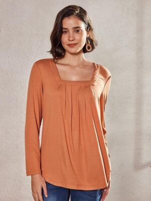 Casual Regular Plain Square Neck Long Sleeve Tops - Image 6