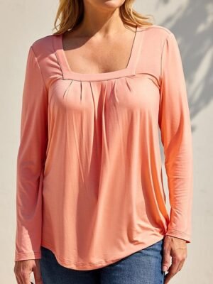 Casual Regular Plain Square Neck Long Sleeve Tops - Image 9
