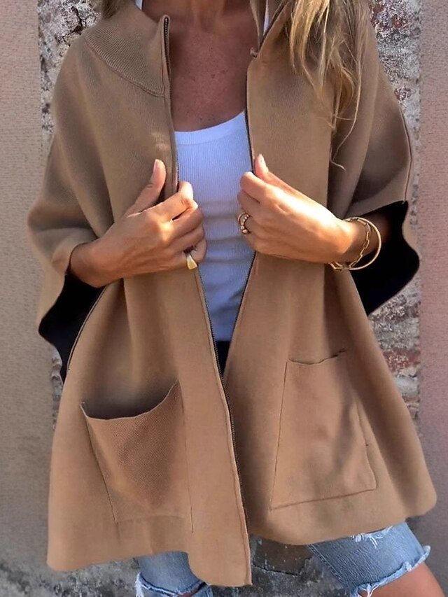 Casual Regular Plain Stand Collar 3/4 Sleeve Jacket - Image 1