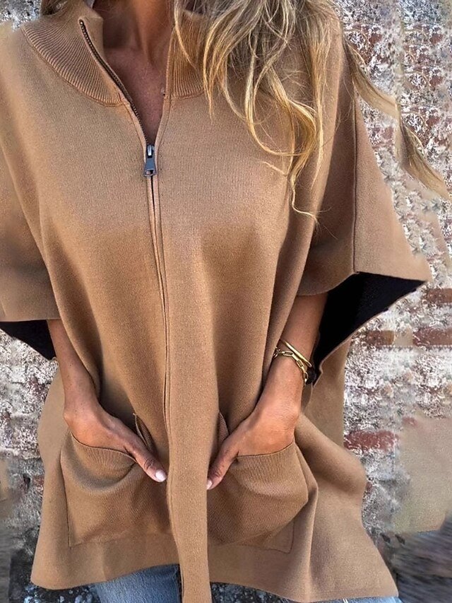 Casual Regular Plain Stand Collar 3/4 Sleeve Jacket - Image 2