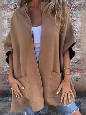 Casual Regular Plain Stand Collar 3/4 Sleeve Jacket - Image 3