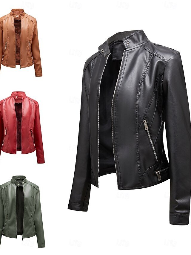 Casual Regular Plain Stand Collar Long Sleeve Short Jacket - Image 1