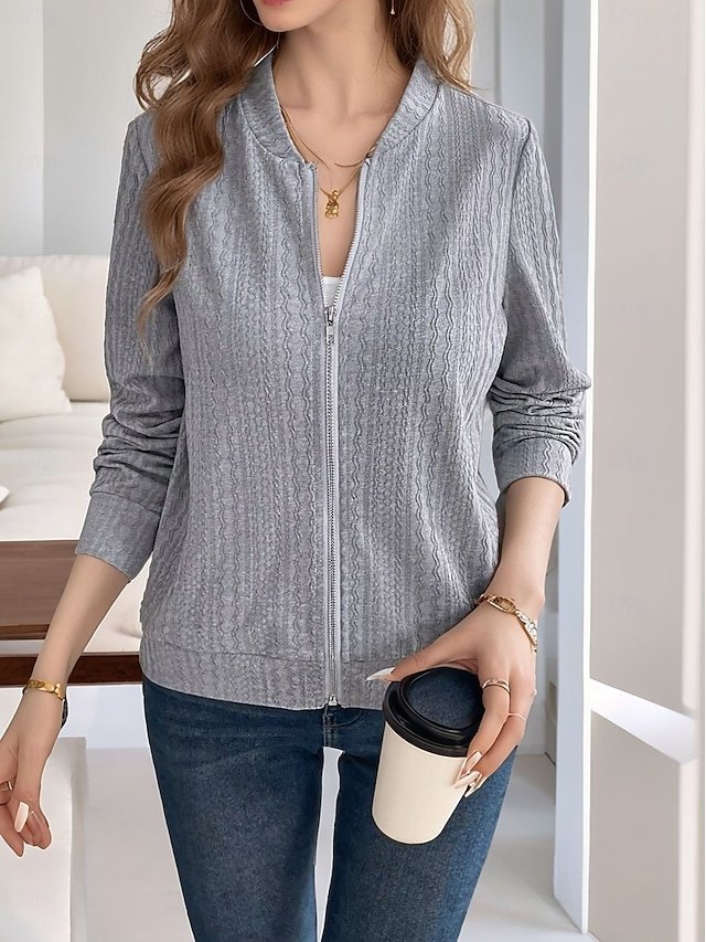 Casual Regular Plain Stand Collar Long Sleeve Jacket - Image 1