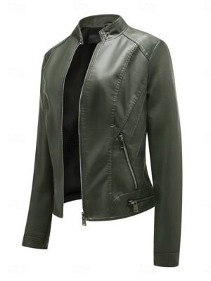 Casual Regular Plain Stand Collar Long Sleeve Short Jacket - Image 12