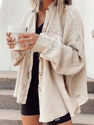 Casual Regular Plain Stand Collar Long Sleeve Jacket - Image 12