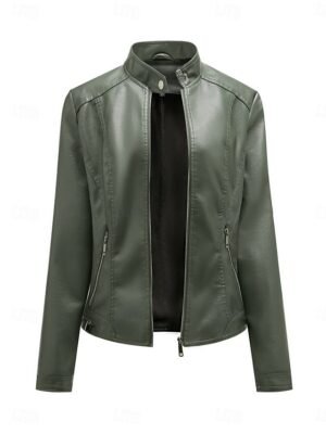 Casual Regular Plain Stand Collar Long Sleeve Short Jacket - Image 13