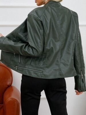 Casual Regular Plain Stand Collar Long Sleeve Short Jacket - Image 16