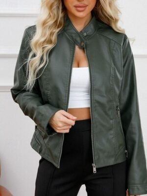 Casual Regular Plain Stand Collar Long Sleeve Short Jacket - Image 17