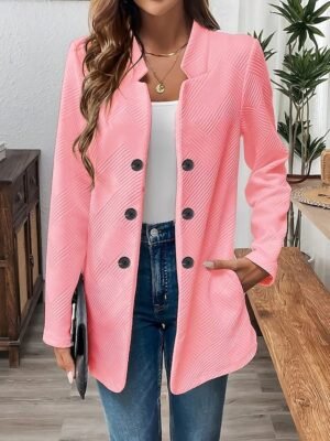 Casual Regular Plain Stand Collar Long Sleeve Blazer - Image 18