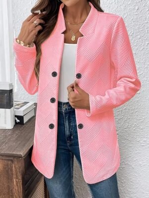 Casual Regular Plain Stand Collar Long Sleeve Blazer - Image 19