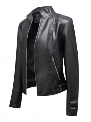 Casual Regular Plain Stand Collar Long Sleeve Short Jacket - Image 2