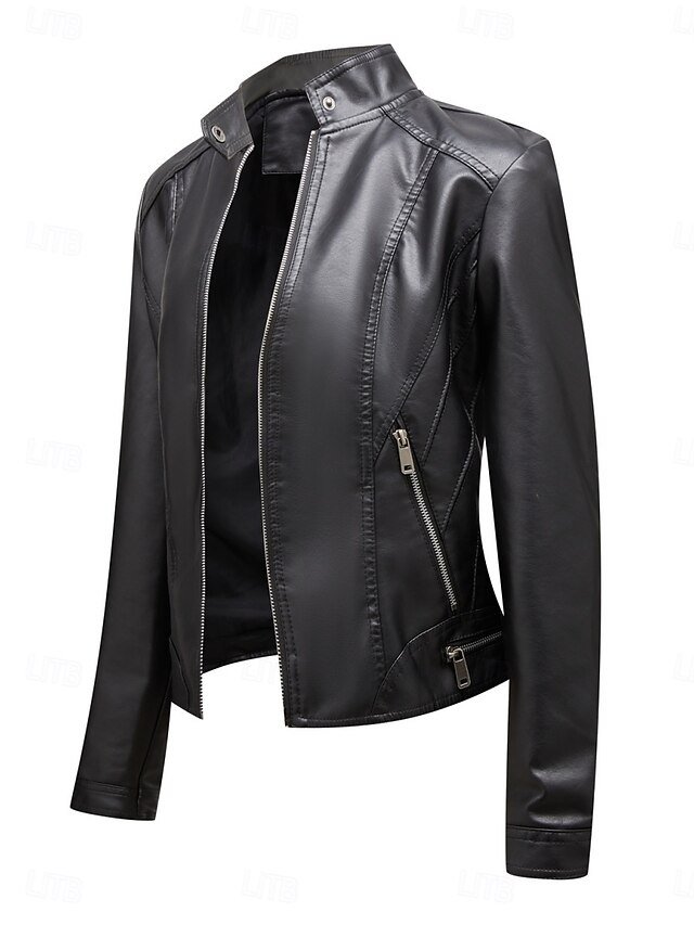 Casual Regular Plain Stand Collar Long Sleeve Short Jacket - Image 2