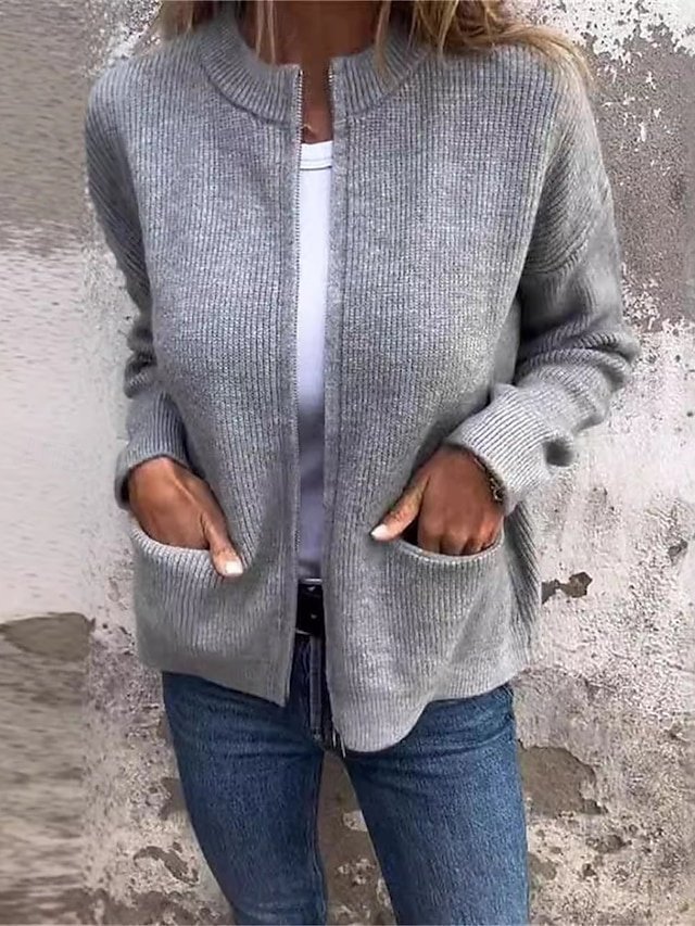 Casual Regular Plain Stand Collar Long Sleeve Jacket - Image 2