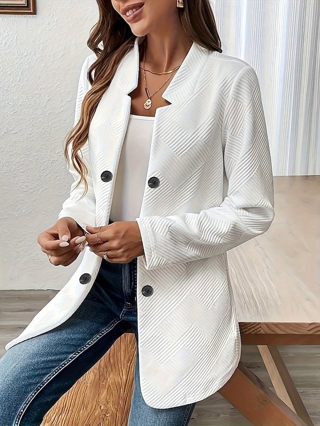 Casual Regular Plain Stand Collar Long Sleeve Blazer - Image 2