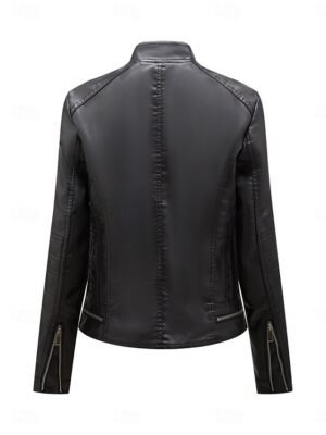 Casual Regular Plain Stand Collar Long Sleeve Short Jacket - Image 4