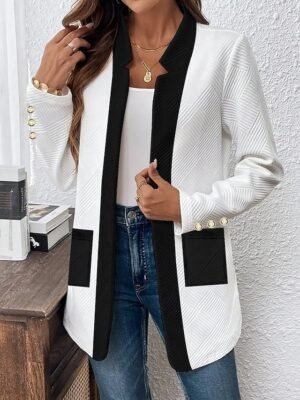 Casual Regular Plain Stand Collar Long Sleeve Jacket - Image 4