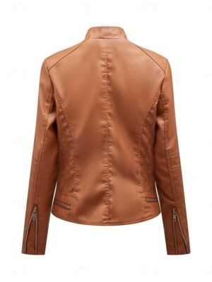 Casual Regular Plain Stand Collar Long Sleeve Short Jacket - Image 5