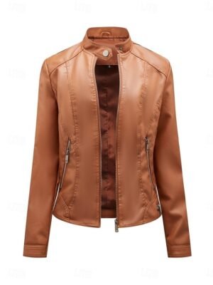 Casual Regular Plain Stand Collar Long Sleeve Short Jacket - Image 6