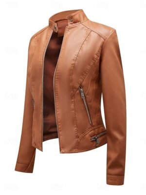 Casual Regular Plain Stand Collar Long Sleeve Short Jacket - Image 7
