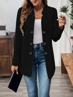 Casual Regular Plain Stand Collar Long Sleeve Blazer - Image 7