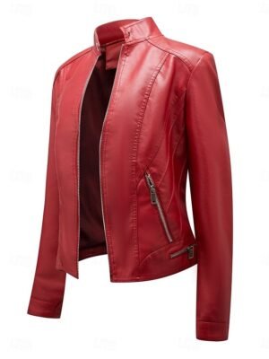 Casual Regular Plain Stand Collar Long Sleeve Short Jacket - Image 8