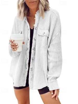 Casual Regular Plain Stand Collar Long Sleeve Jacket - Image 8