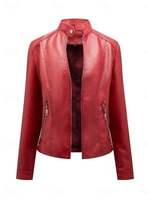 Casual Regular Plain Stand Collar Long Sleeve Short Jacket - Image 9